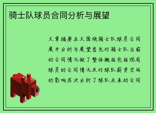 骑士队球员合同分析与展望